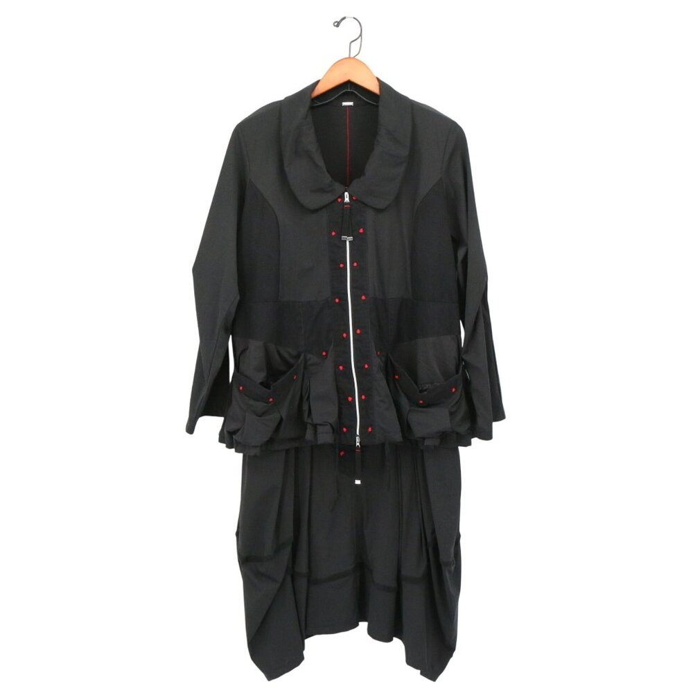 ADC Lagenlook Art to Wear Mixed Media 2 Pc Lantern Dress Jacket Set Black 12 14
